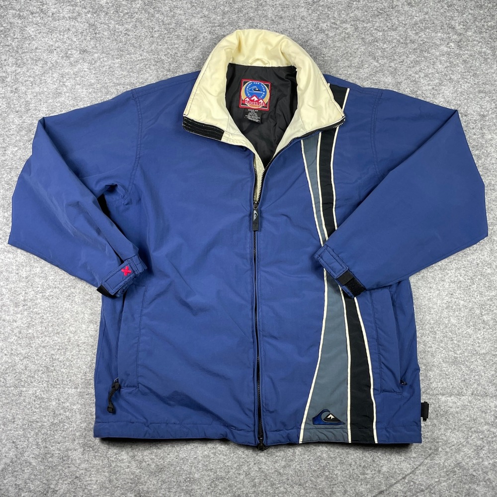 Vintage 90s Quiksilver Snow Jacket Mens M Blue Boardwear Insulated Winter Coat